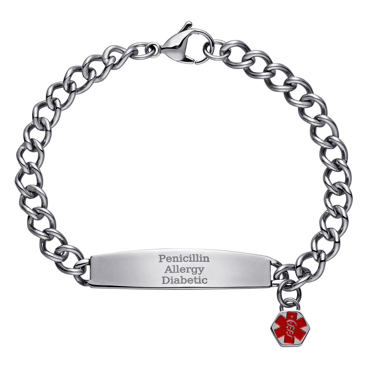 Stainless Steel Engraved Medical ID Charm Bracelet