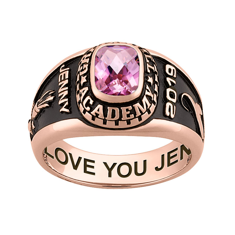 Ladies Rose Gold CELEBRIUM Traditional Checkerboard Birthstone Class Ring