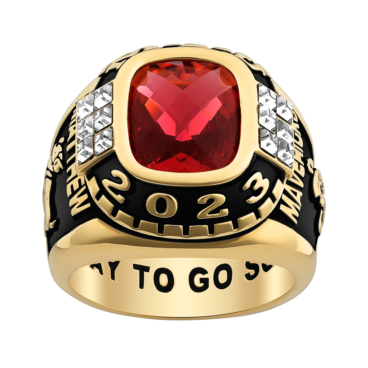 Men's Gold Plated Cushion Birthstone & CZ Class Ring