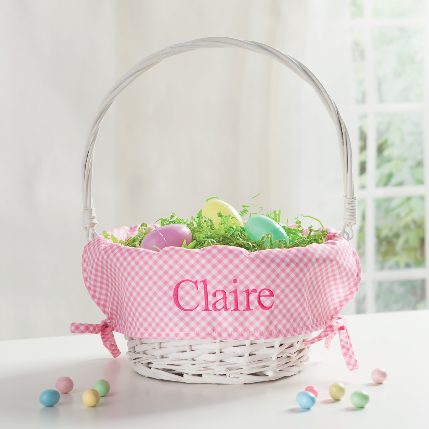 Personalized easter basket with pink liner